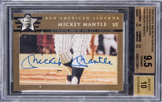 2009 Topps American Heritage #MM Mickey Mantle Cut Signature Card (#1/1) – BGS GEM MINT 9.5/BGS 10